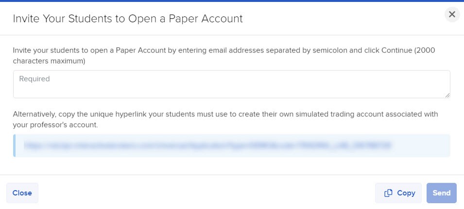Image of the invite students to open a paper account menu in Portal. 